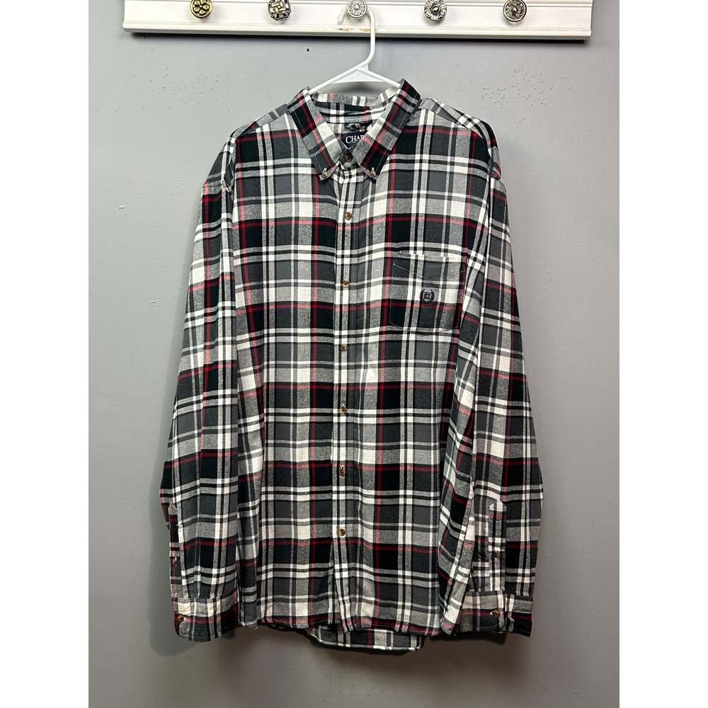 Mens Chaps Flannel Shirt XXL Button Up Long Sleeve Plaid Gray Red Black